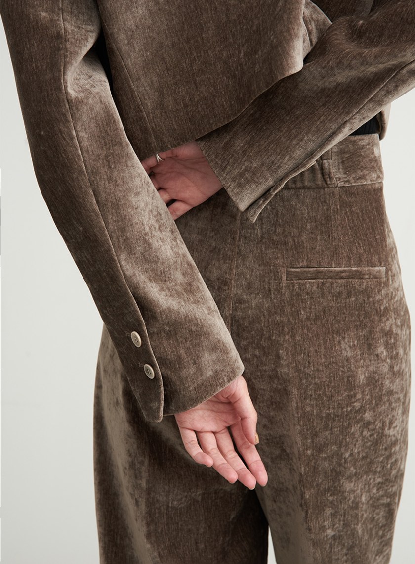 可拆領絨面短版西裝外套